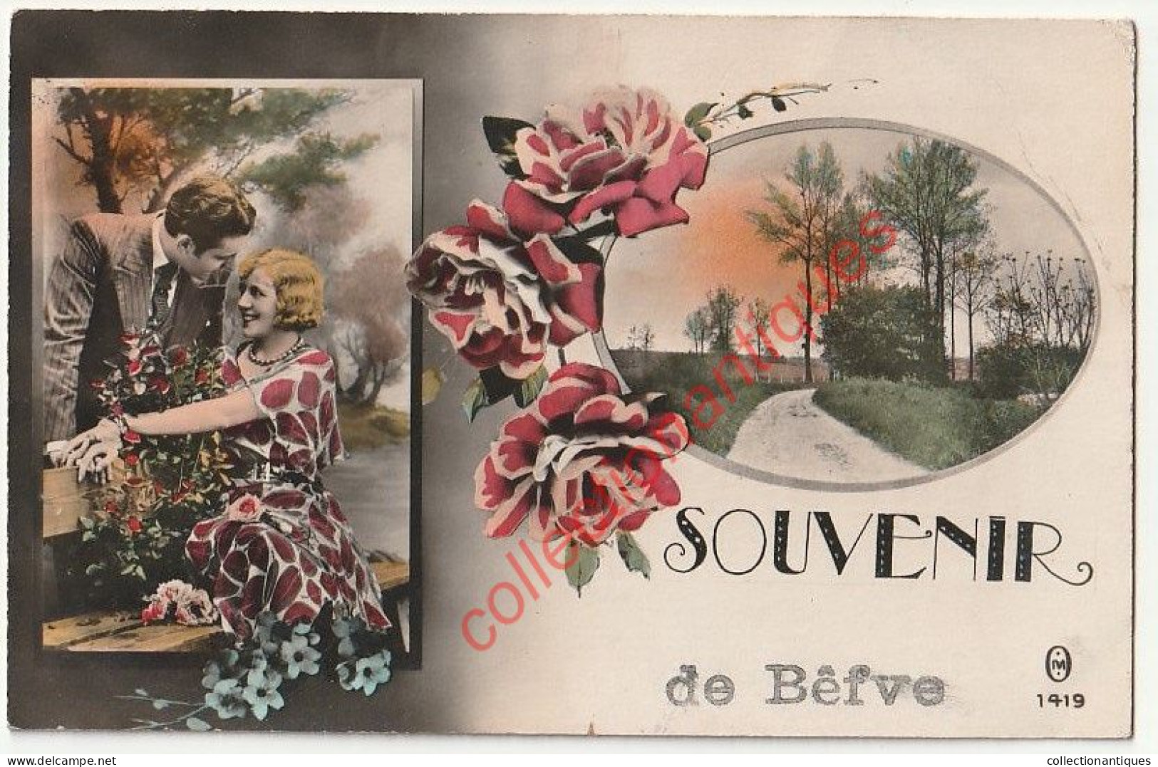 CPA Romantique - Souvenir De Bèfve - Thimister Vers Froidthier - Divisée - Circulée 1935 - Fleurs - Thimister-Clermont