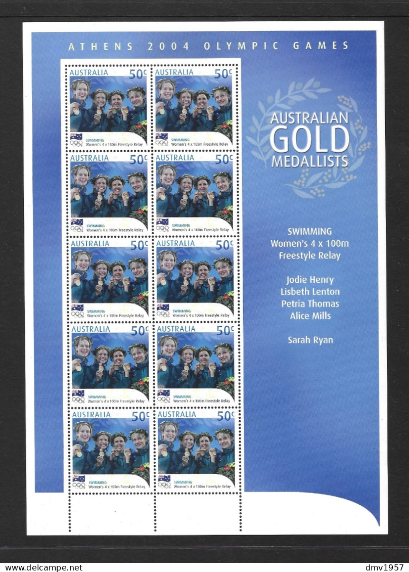 Australia 2004 MNH Australian Gold Medallists Sg 2407 Womens 4x100 Relay Sheet - Mint Stamps