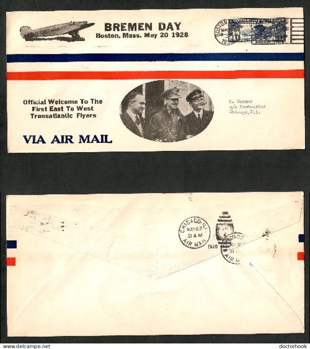 "BREMEN DAY---BOSTON" FIRST EAST WEST FLIGHT---BREMEN FLYERS (MAY 20/1928) (OS-776) - FDC