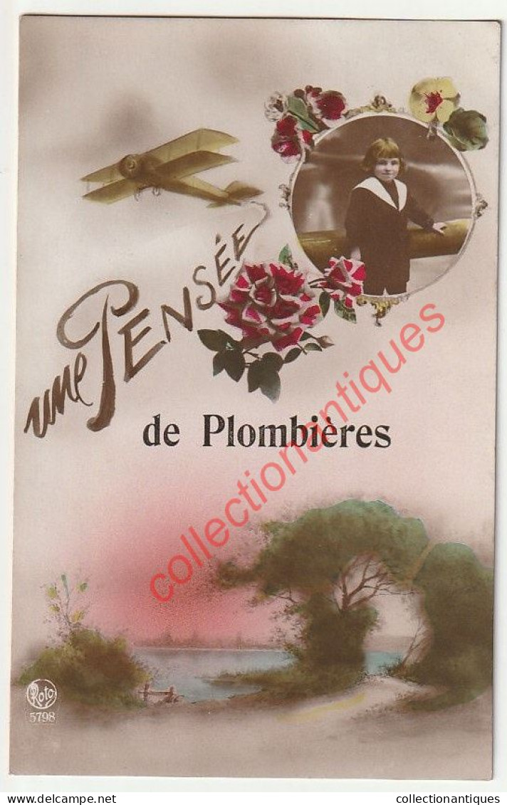 CPA Romantique - Une Pensée De Plombières - Vers Froidthier - Divisée - Circulée - Fleurs Avion Enfant Lac - Plombières