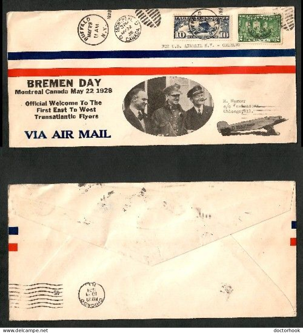 "BREMEN DAY---MONTREAL" FIRST EAST WEST FLIGHT---BREMEN FLYERS (MAY 22/1928) (OS-777) - Postgeschichte