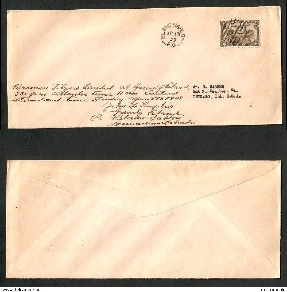 "BREMEN DAY---BLANC SABLON" FIRST EAST WEST FLIGHT---BREMEN FLYERS (APRIL 13/1929) (OS-779) - Postal History