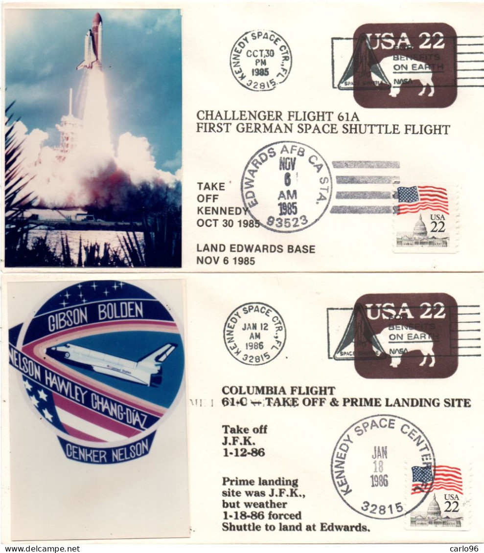 1985 - 1986 SHUTTLE - 61A + CHALLENGER - 61C ( 2 FDC ) - BOLAFFI / SASSONE - Stati Uniti