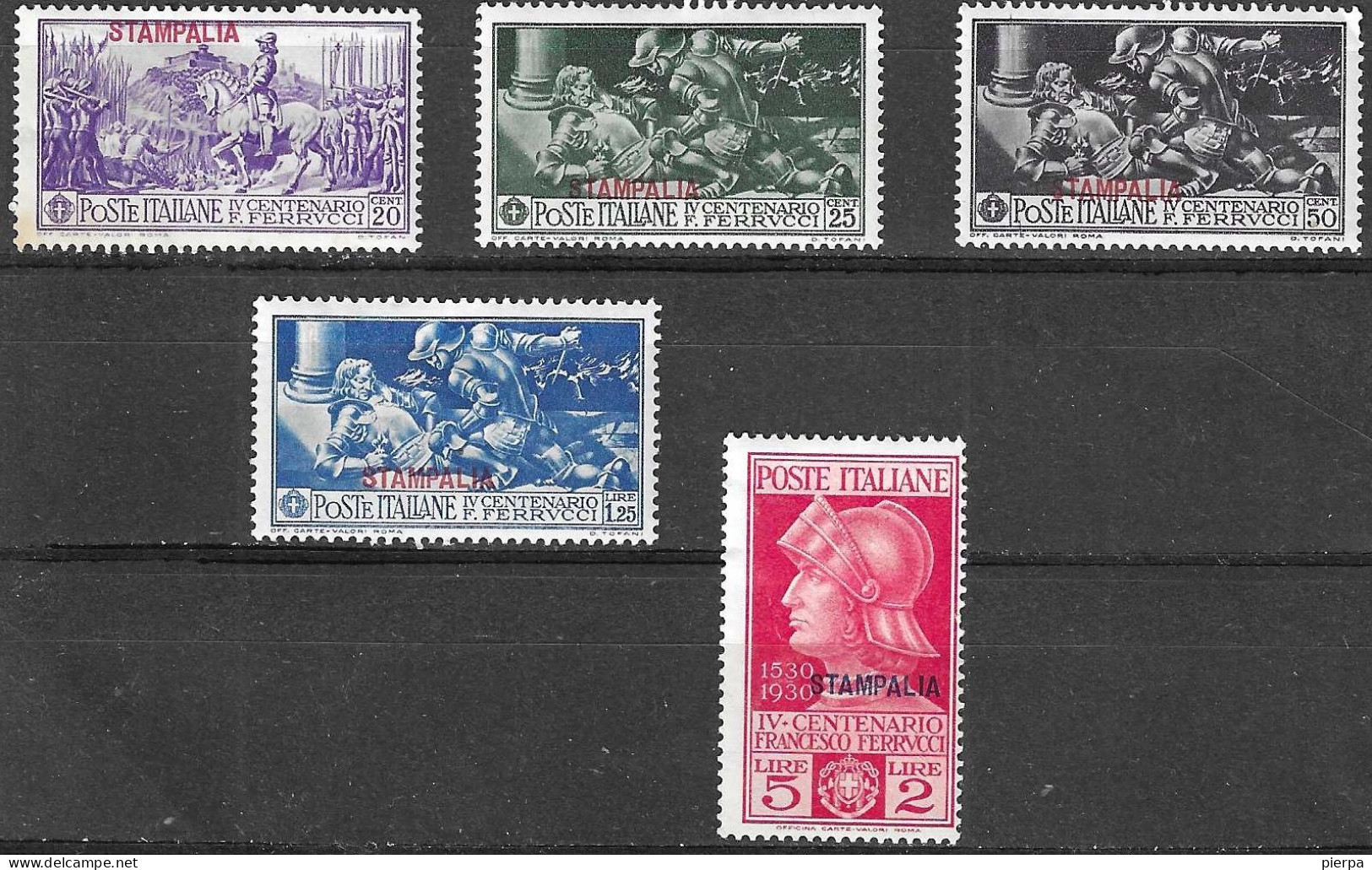 EGEO - STAMPALIA - 1930 FERRUCCI - SERIE 5 VALORI  - MH* (YVERT 12\6- MICHEL 26XIII\30XIII - SS 12\6) - Egeo (Stampalia)