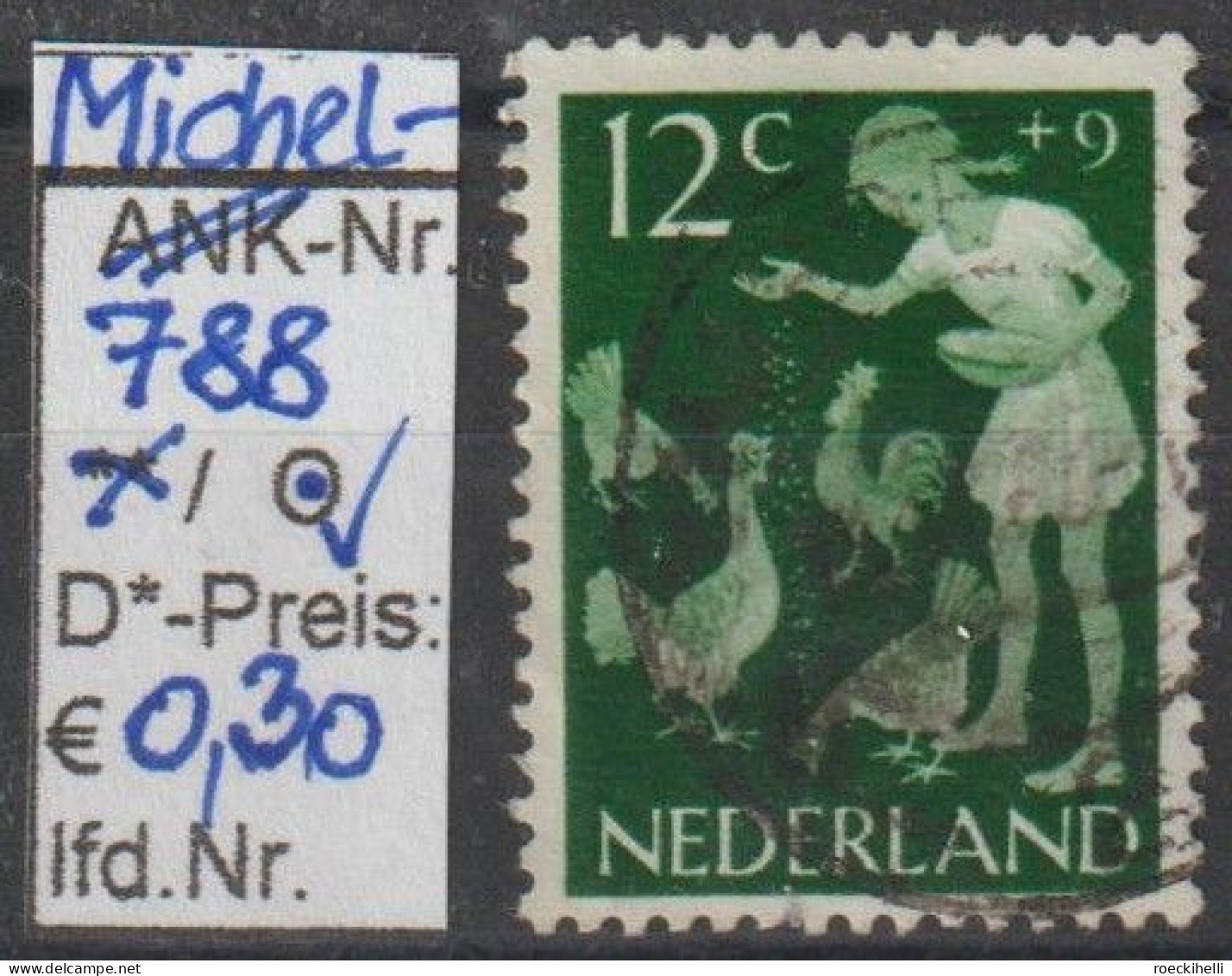 1962 - NIEDERLANDE - SM "Voor Het Kind - Hühnerfüttern" 12C+9C Dkl'grün  - O  Gestempelt - S. Scan (788o Nl) - Gebraucht