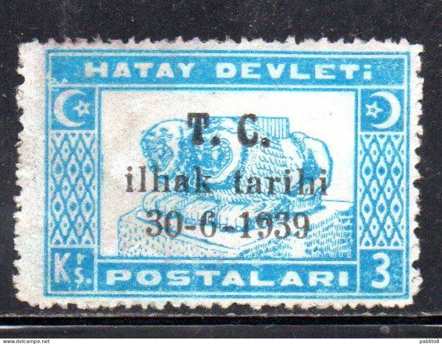 HATAY 1939 OVERPRINTED DATE 30 6 1939 ANNEXATION TO THE TURKEY TURKISH REPUBLIC 5ku MLH - 1934-39 Sandjak D'Alexandrette & Hatay