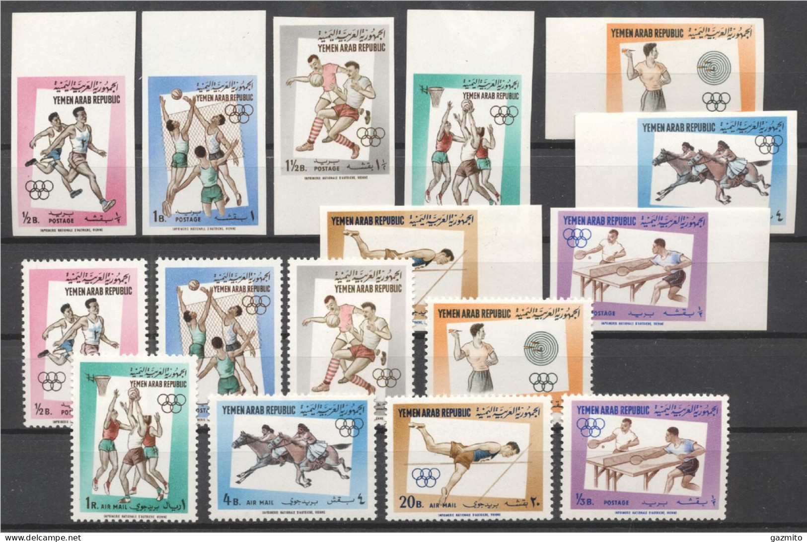 Yemen 1964, Olympic Games, Football, Basketball, Tennis Table, Horse Race, 8val+8val IMPERF. +BF - Verano 1964: Tokio