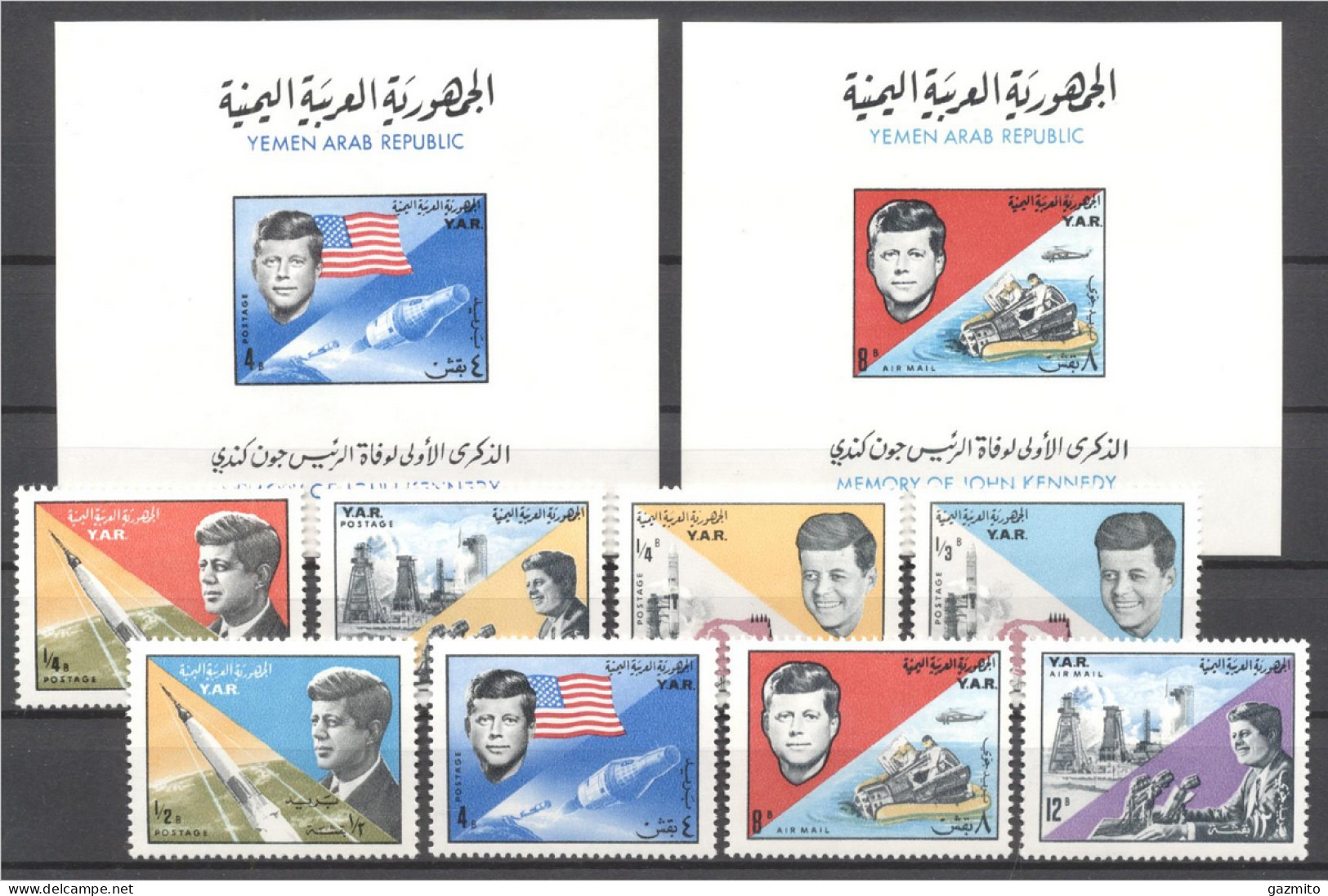 Yemen 1965, Space, Kennedy, 8val +BF - Kennedy (John F.)