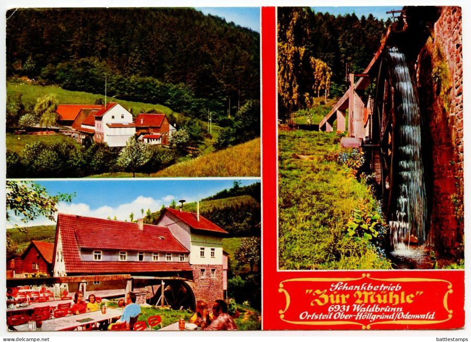 Germany, West 1980 Postcard Schankbetrieb "Zur Mühle" Waldbrünn Ortsteil Ober-Höllgründ/Odenwald / Water Mill - Waldbrunn