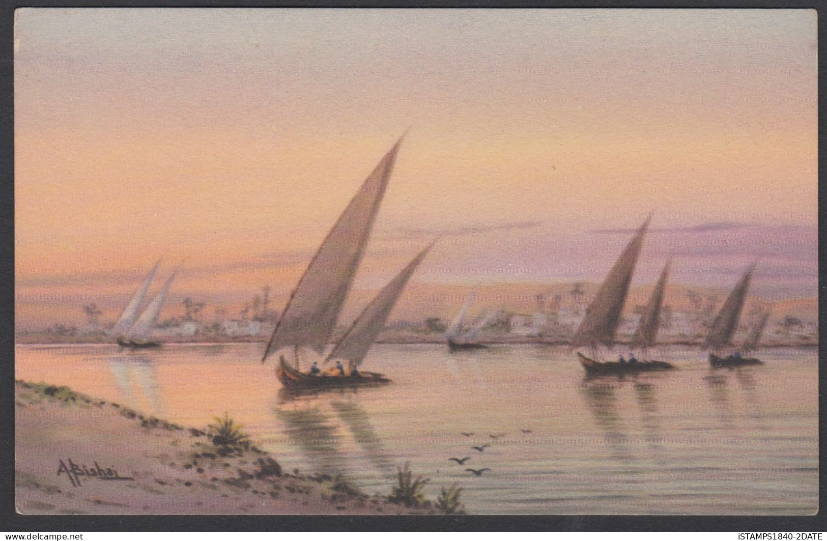 00881/ Egypt Sailing Boats On The Nile, Lovely Colours - Pyramides