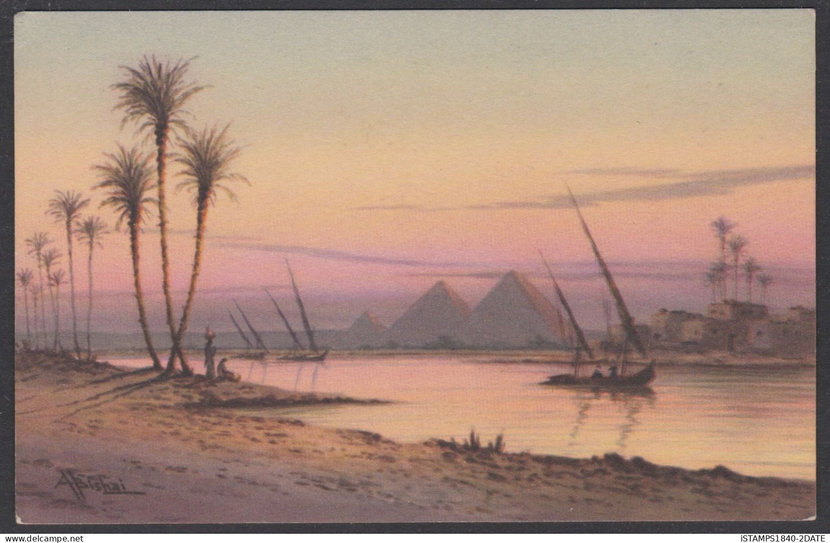 00882/ Egypt Sunset On The Nile, The Pyramids Of Giza, Lovely Card, - Piramiden