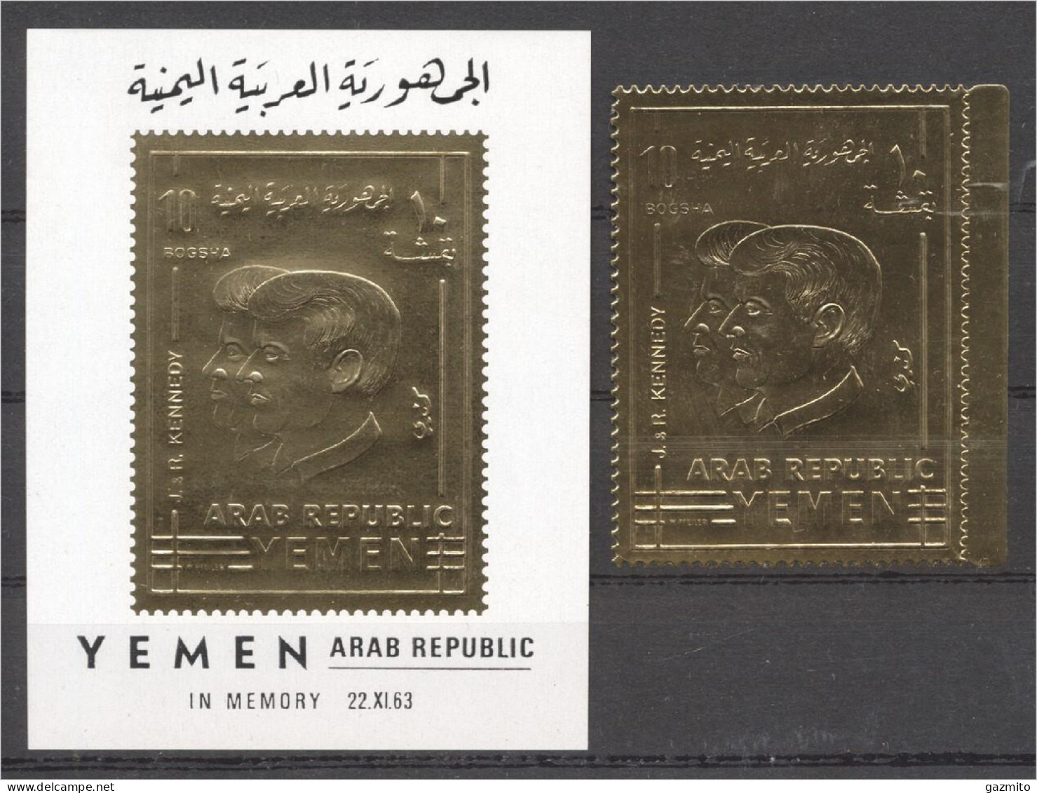 Yemen 1968, Kennedy, 1val GOLD +BF GOLD - Kennedy (John F.)