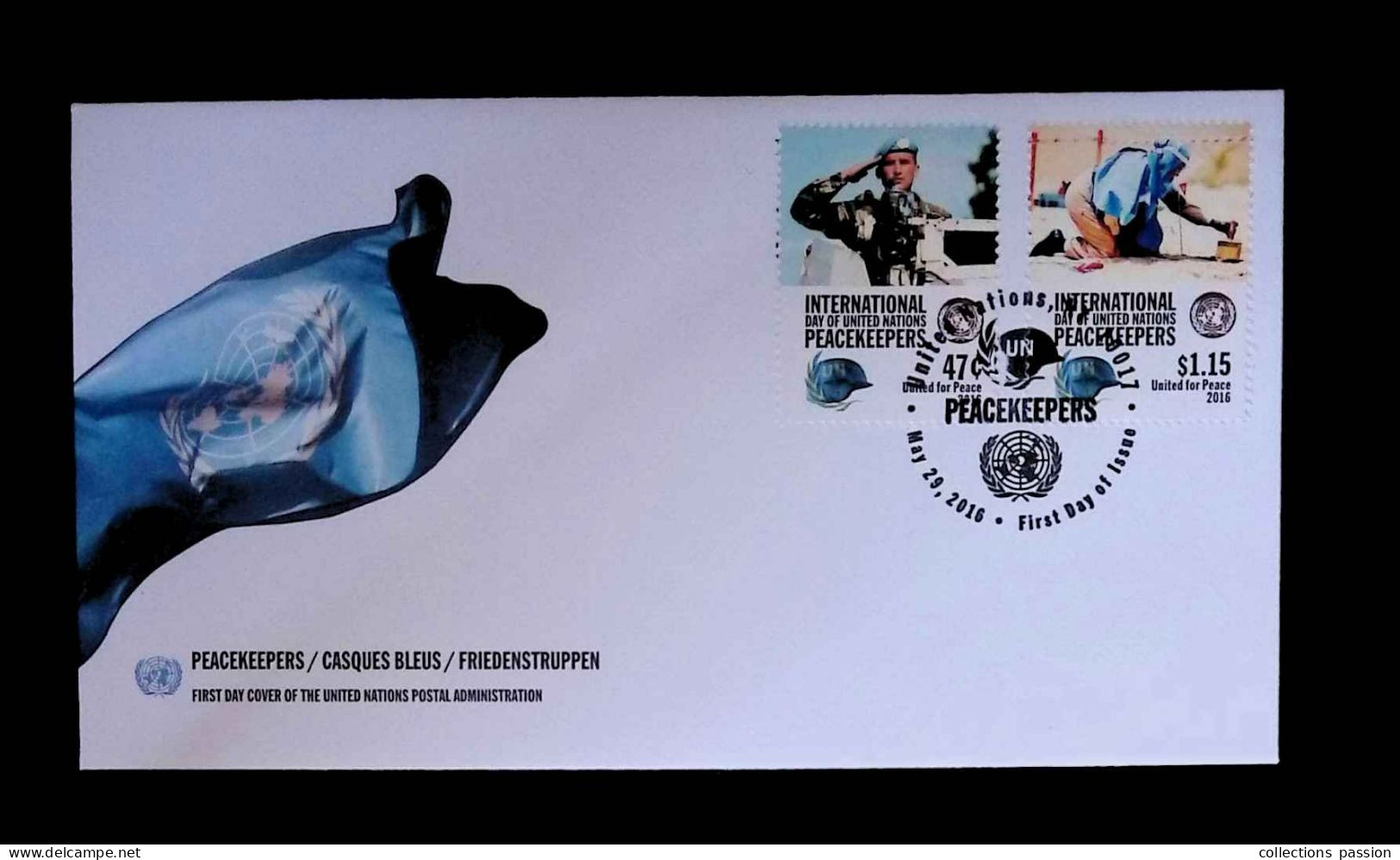 CL, FDC, 1 Er Jour, United Nations, NY 10017, May 29, 2016, Peacekeepers, Casques Bleus, Militaria - FDC
