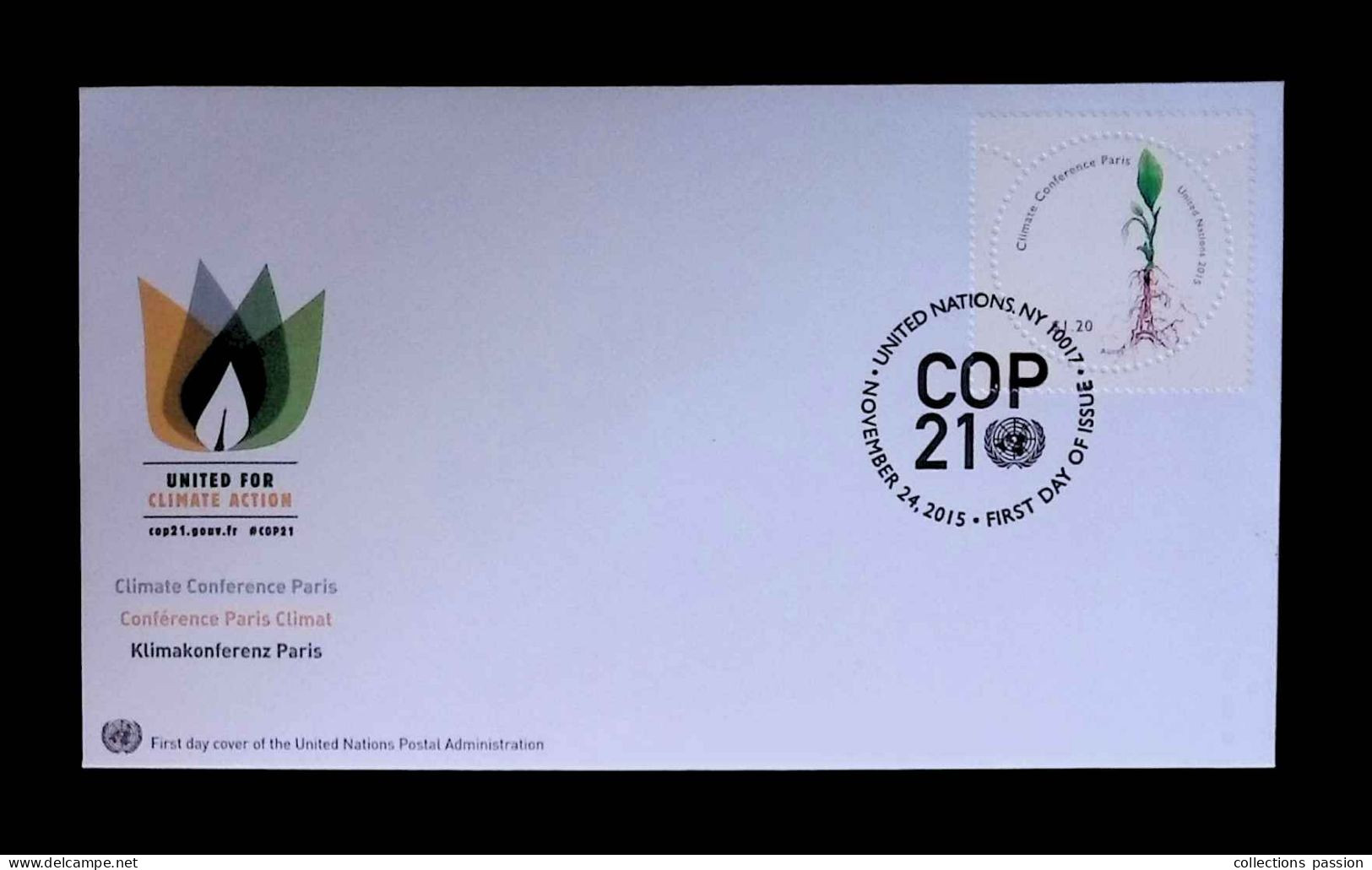 CL, FDC, 1 Er Jour, United Nations, NY 10017, November 24, 2015, COP 21, Conférence Paris Climat - FDC