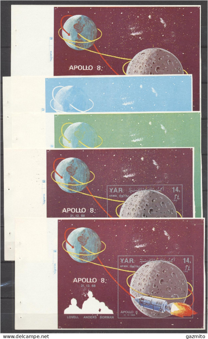 Yemen 1969, Space, Apollo 8,  Error Colour Proofs - Asia