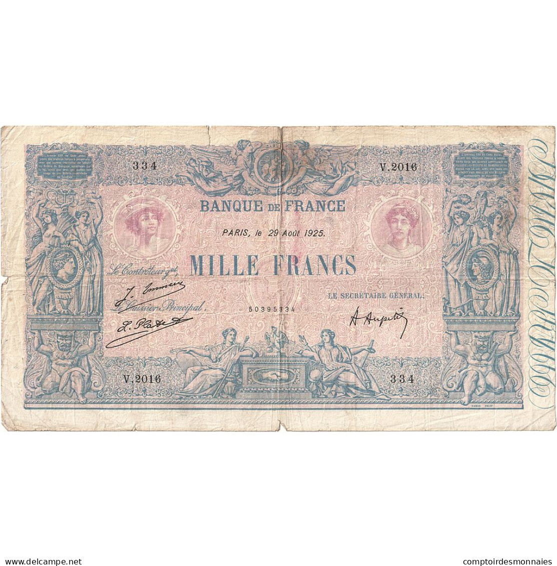 France, 1000 Francs, Bleu Et Rose, 1925, V.2016, TB, Fayette:36.41, KM:67j - 1 000 F 1889-1926 ''Bleu Et Rose''