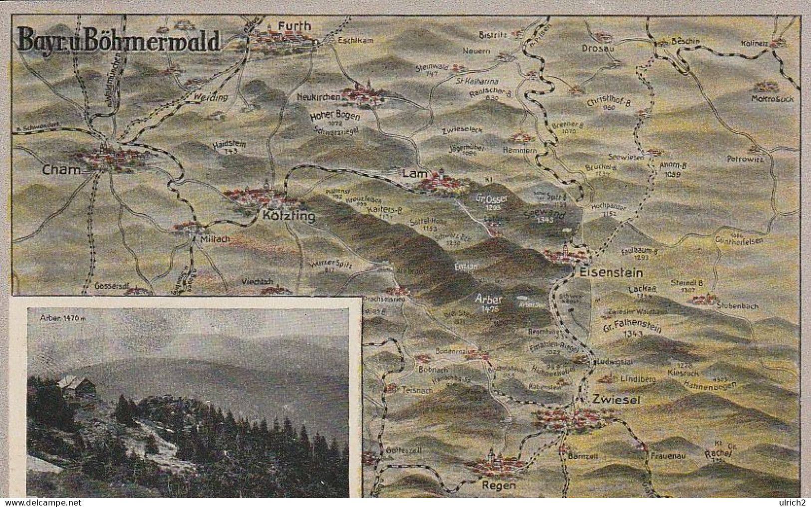 AK Bayr. U. Böhmerwald - Landkarte - Arber - Ca. 1910 (67802) - Cham