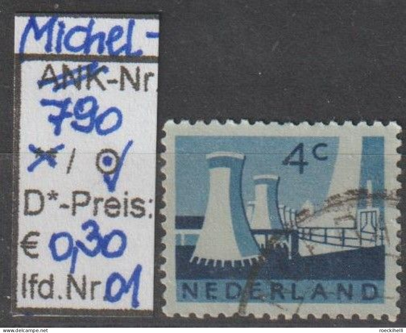 1963 - NIEDERLANDE - FM/DM "Landschaften - Kühltürme..." 4 C Dkl'violettblau  - O  Gestempelt - S. Scan (790o 01-02 Nl) - Usados