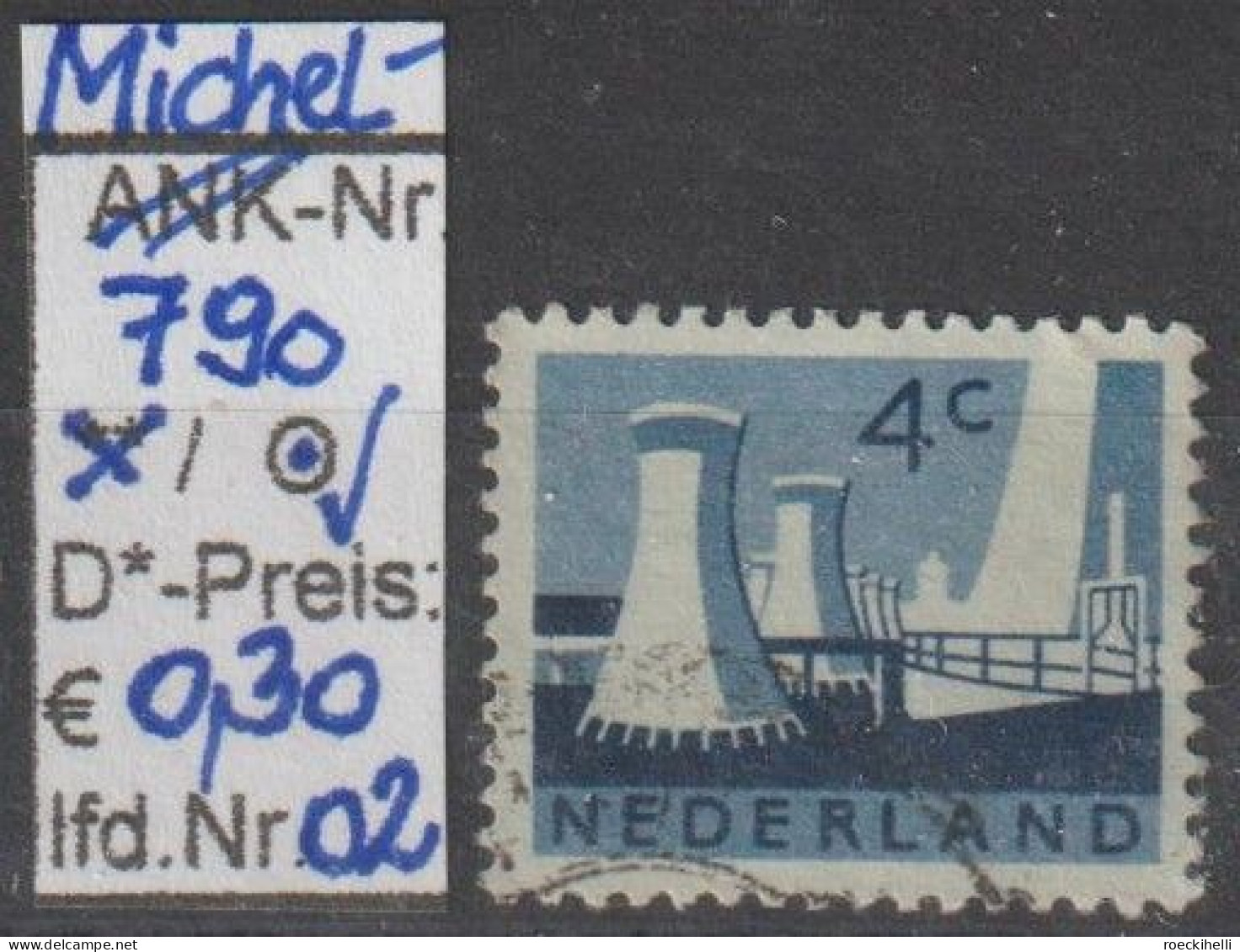 1963 - NIEDERLANDE - FM/DM "Landschaften - Kühltürme..." 4 C Dkl'violettblau  - O  Gestempelt - S. Scan (790o 01-02 Nl) - Usati