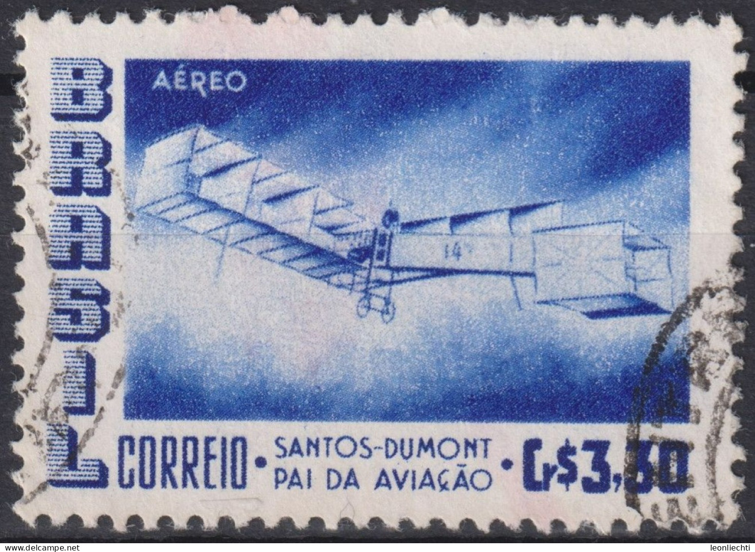 1956 Brasilien AEREO ° Mi:BR 903, Sn:BR C83, Yt:BR PA70, Santos-Dumont's 1906 Biplane "14 Bis" - Oblitérés