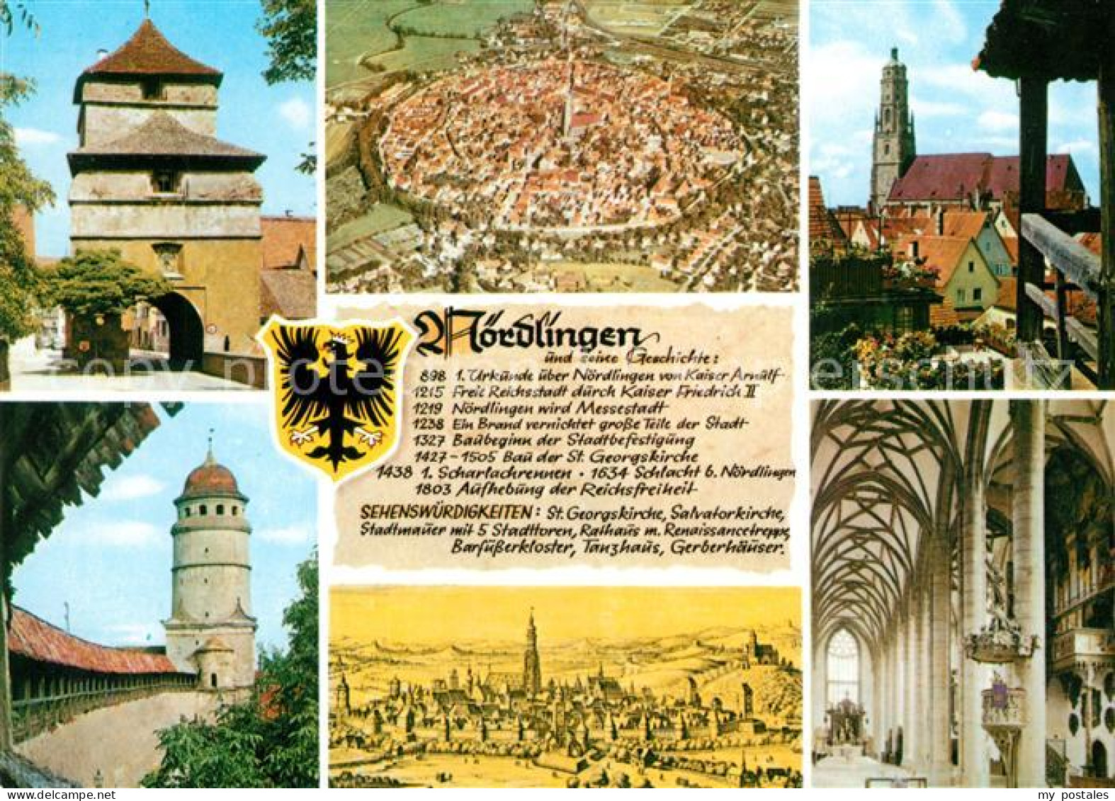 73108128 Noerdlingen Berger Tor Fliegeraufnahme Georgskirche Loepsinger Tor Noer - Noerdlingen