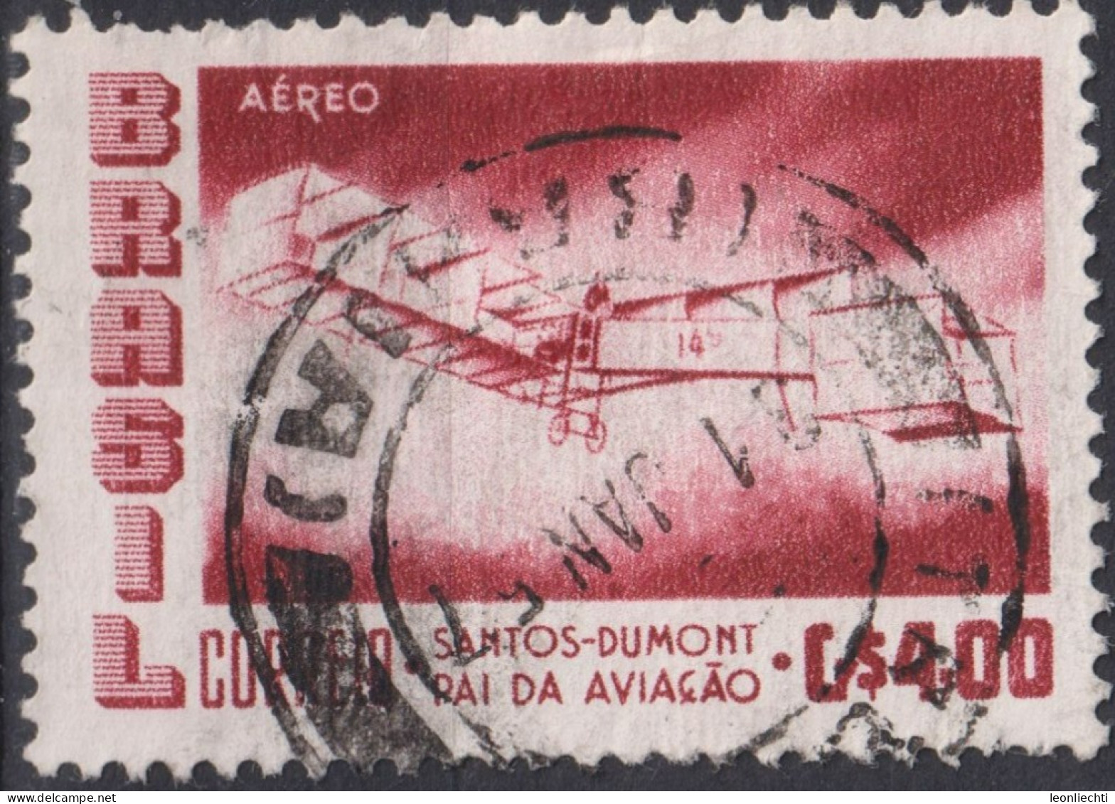 1956 Brasilien AEREO ° Mi:BR 904, Sn:BR C84, Yt:BR PA71, Santos-Dumont's 1906 Biplane "14 Bis" - Usati