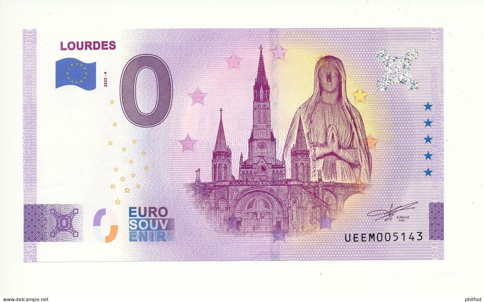 Billet Touristique  0 Euro  - LOURDES -  2023-4 -  UEEM -  N° 5143 - Otros & Sin Clasificación