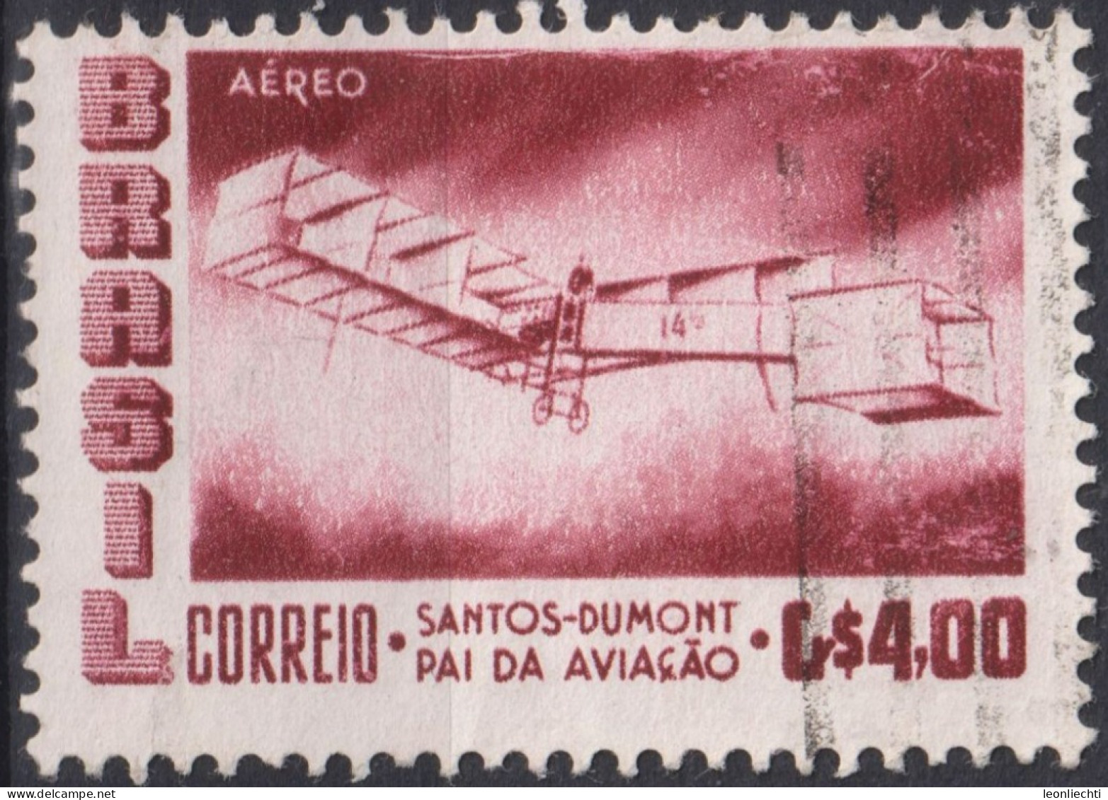 1956 Brasilien AEREO ° Mi:BR 904, Sn:BR C84, Yt:BR PA71, Santos-Dumont's 1906 Biplane "14 Bis" - Poste Aérienne