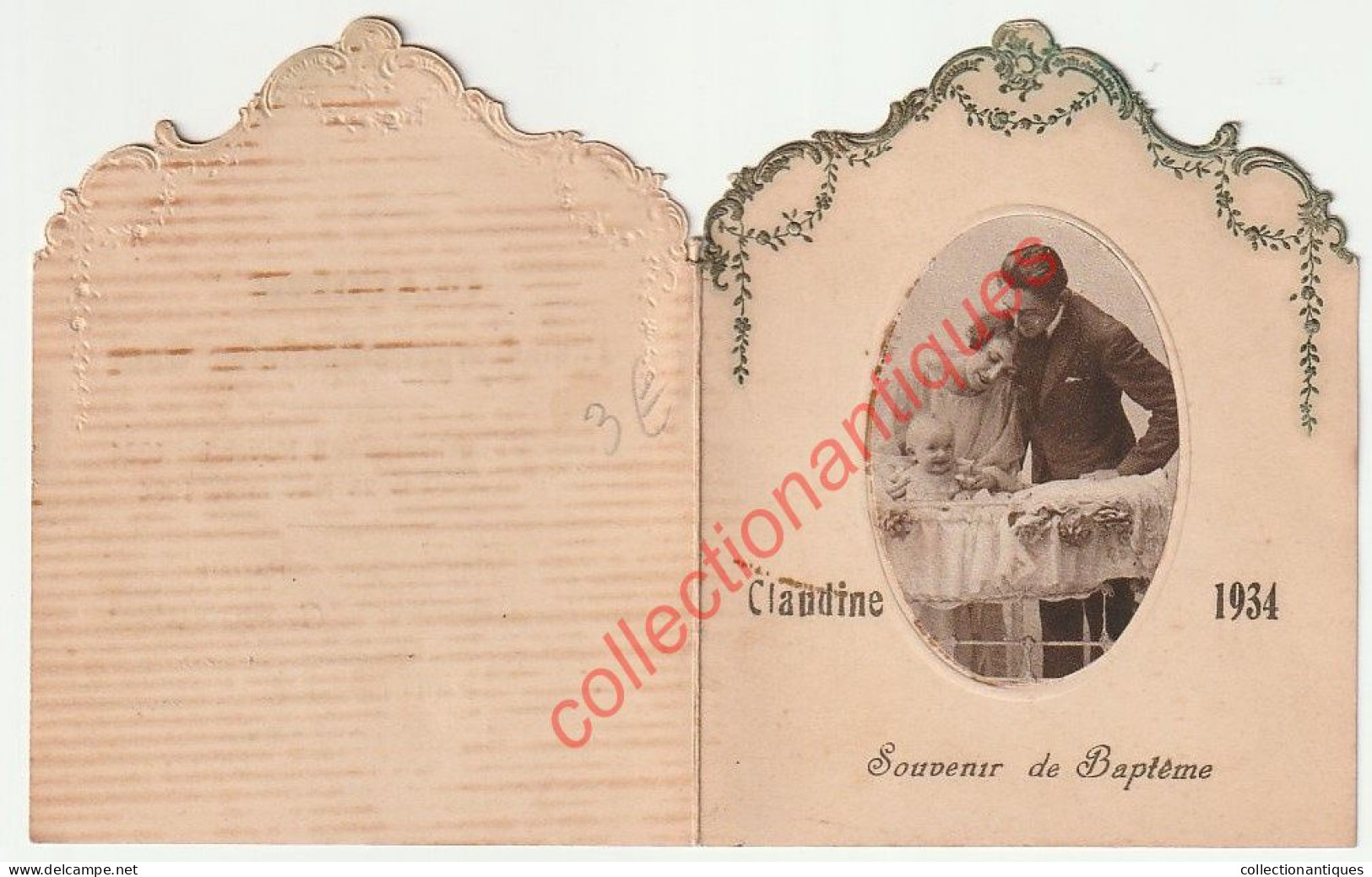 Souvenir De Baptême - Claudine Aline Georgette Ghislaine Want - Novembre 1934 - Pironchamps - 10 X 8 Cm - Naissance & Baptême