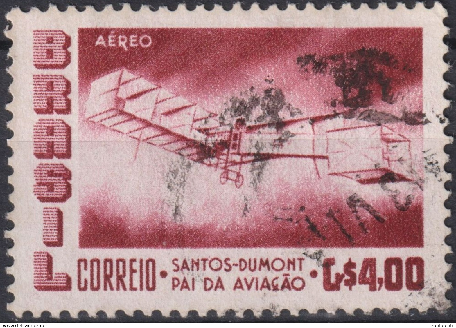 1956 Brasilien AEREO ° Mi:BR 904, Sn:BR C84, Yt:BR PA71, Santos-Dumont's 1906 Biplane "14 Bis" - Gebraucht