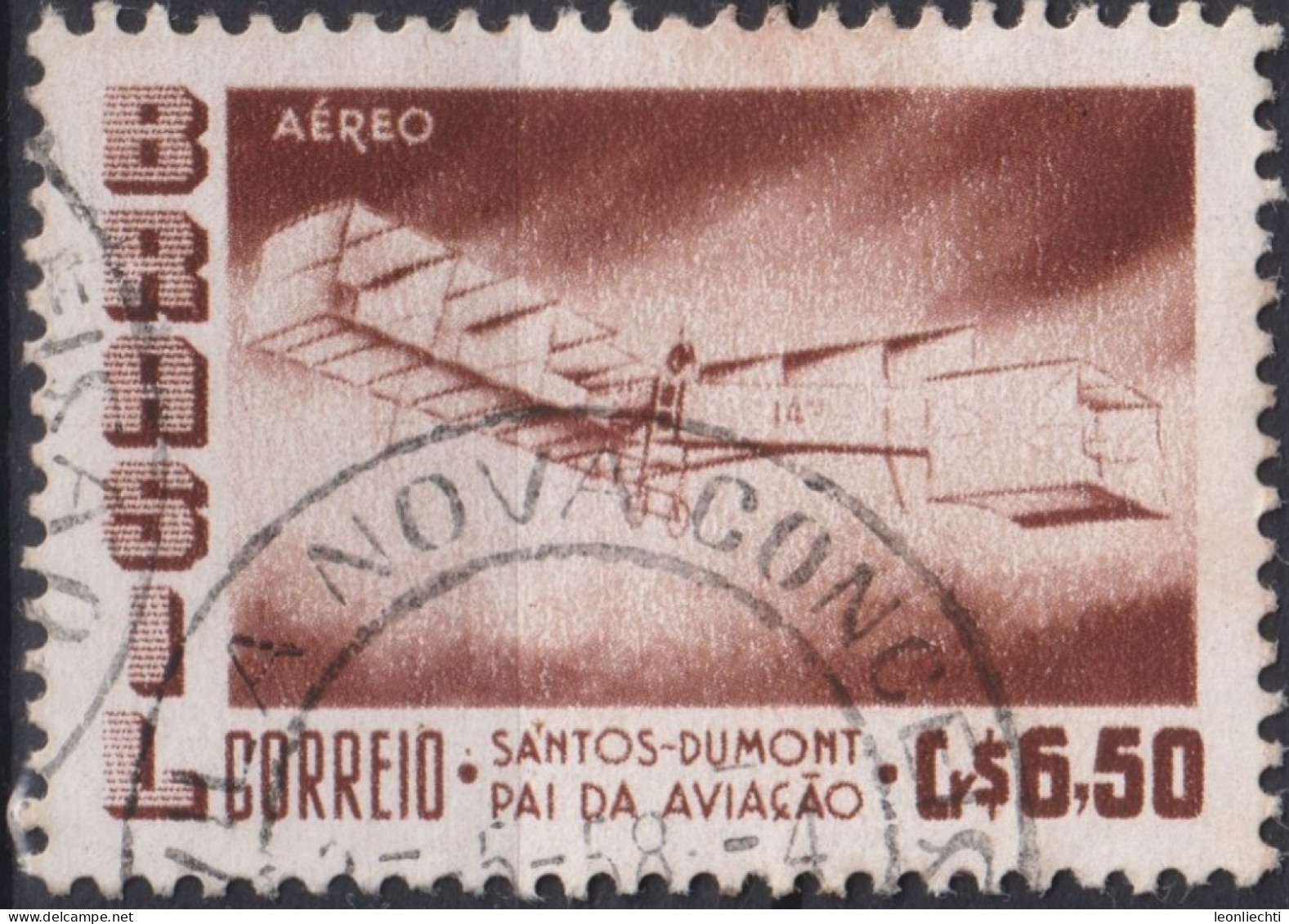 1956 Brasilien AEREO ° Mi:BR 905, Sn:BR C85, Yt:BR PA72, Santos-Dumont's 1906 Biplane "14 Bis" - Used Stamps