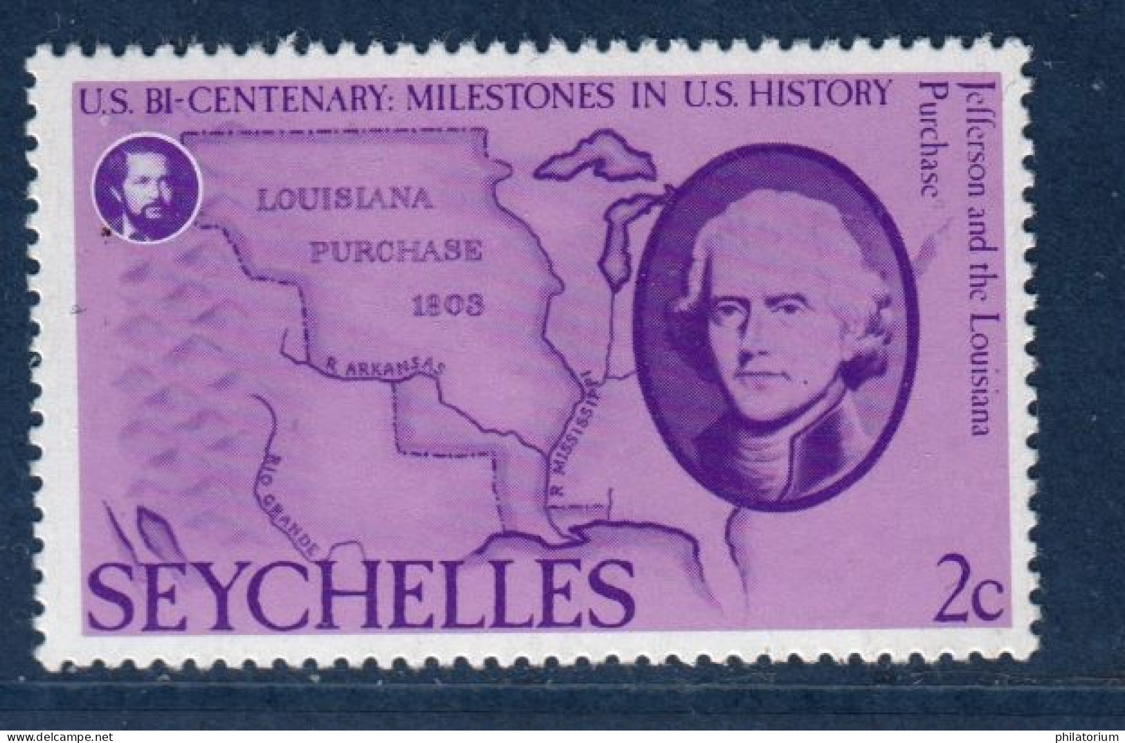 Seychelles, Yv 356, Mi 376, SG 384, Jefferson Et De La Carte De La Louisiane Lors De Son Achat à La France, - Seychellen (1976-...)