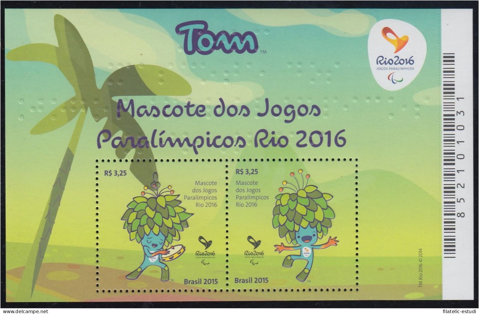 Brasil Brazil HB 169 2015 Tom Mascota De Los Juegos Paralímpicos 2016 MNH - Sonstige & Ohne Zuordnung