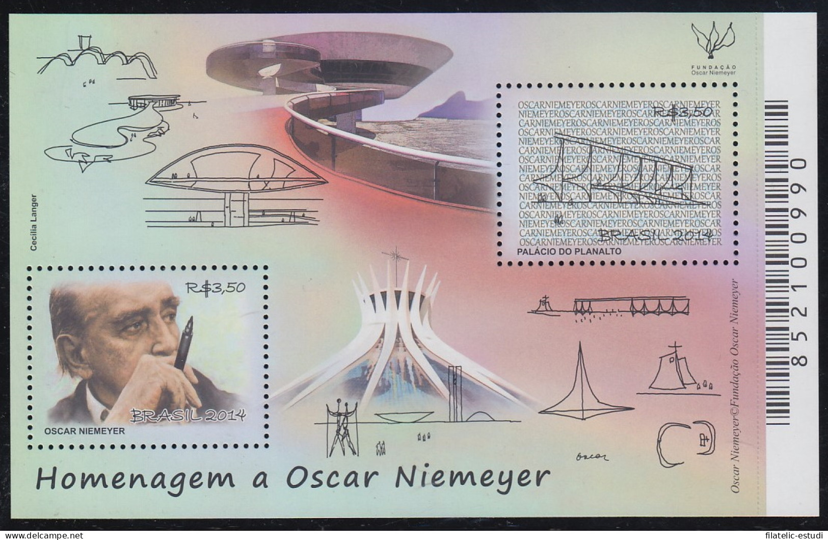 Brasil Brazil HB 165 2014 Homenaje A Oscar Niemeyer MNH - Autres & Non Classés