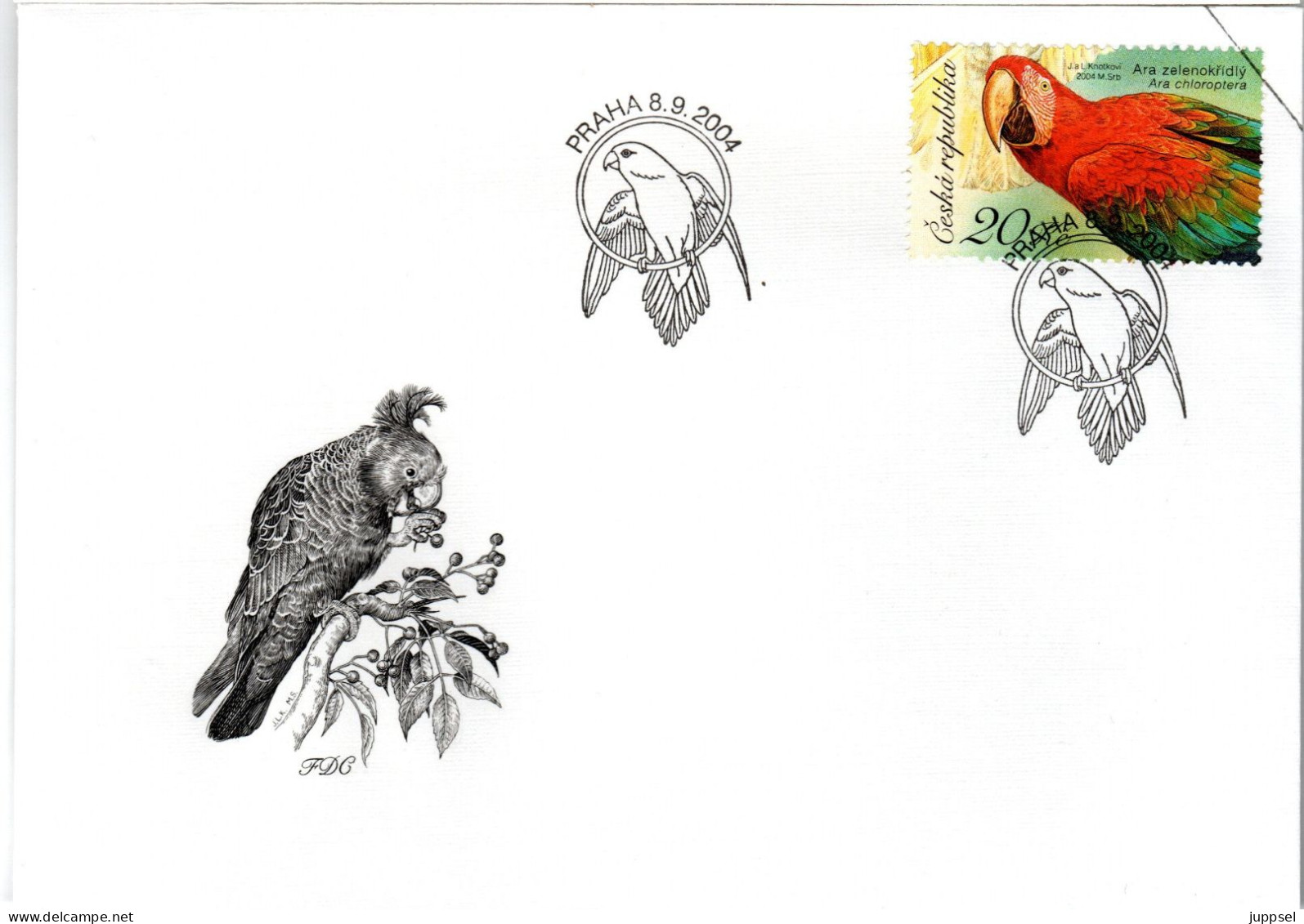 FDC CZECH REPUBLIC, Green - Winged Macaw     /    TCHÉQUIE  Lettre De Première Jour, L`ara   2004 - Perroquets & Tropicaux