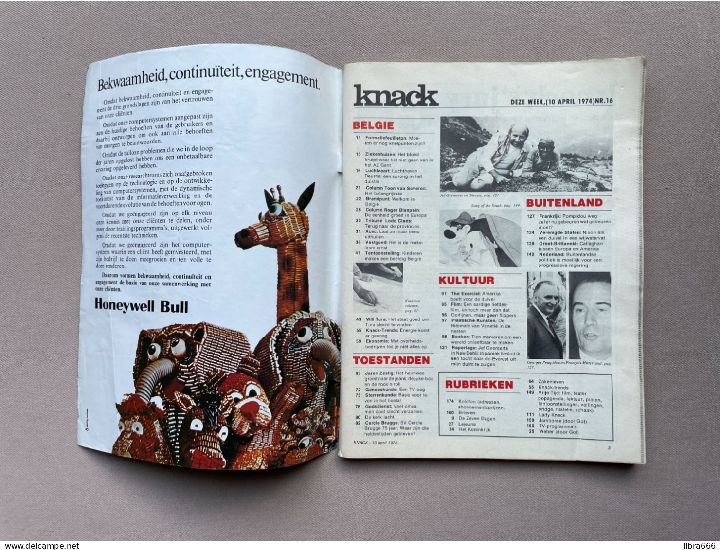 KNACK MAGAZINE Nr.15 1974 174 Pp 75 Jaar Voetbal In Brugge, De Erfenis Van Pompidou, Acec Staakt, Geeraerts In New Delhi - General Issues