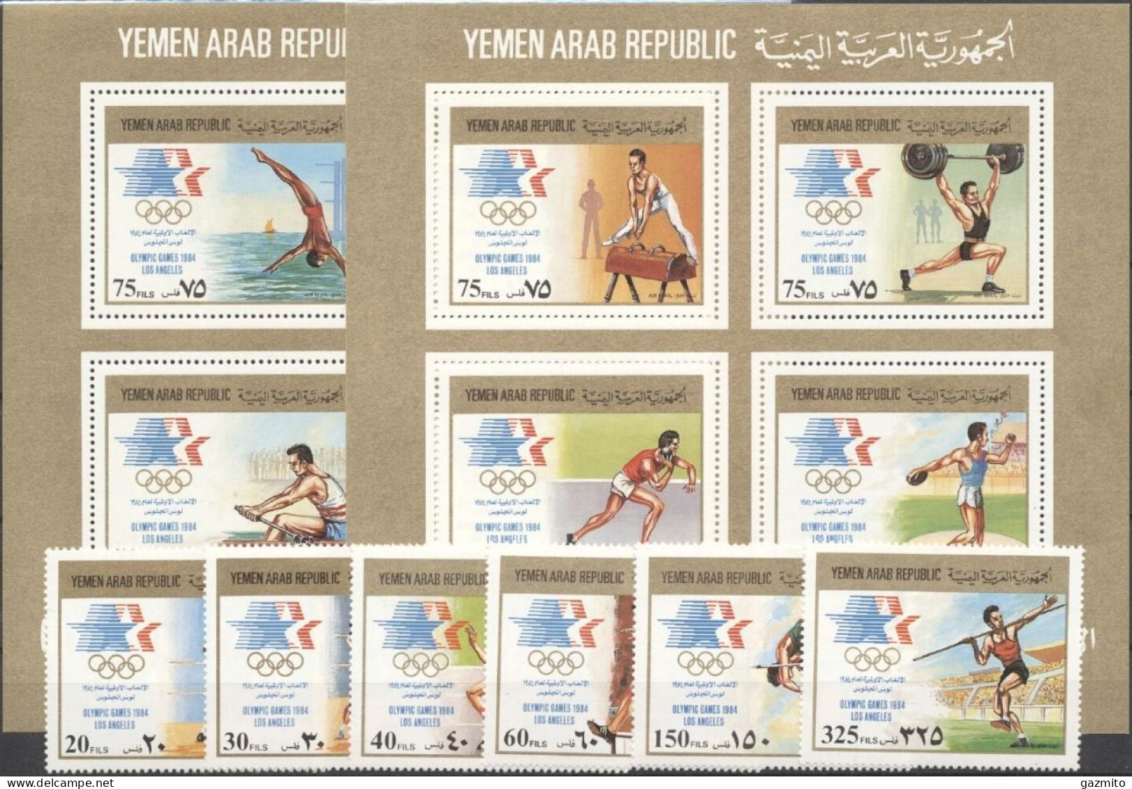 Yemen 1985, Olympic Games In Los Angeles, Gymnastic, Athletic, Rowing, 6val +2BF - Gymnastics