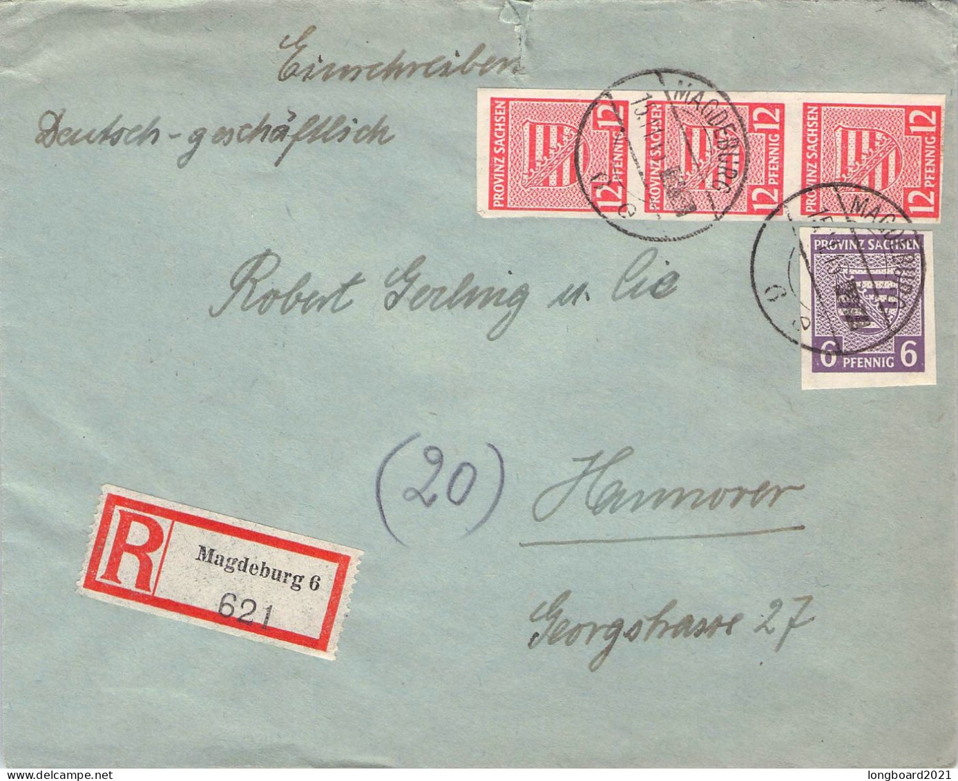 PROVINZ SACHSEN - EINSCHREIBEN 1945 MAGDEBURG - HANNOVER Mi 76, 79 / 6128 - Cartas & Documentos