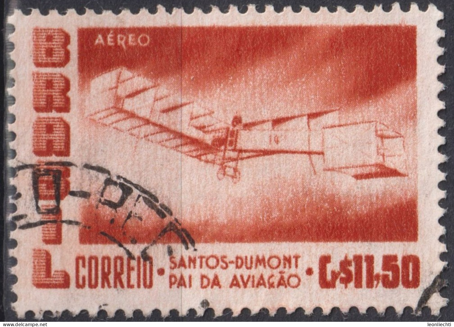 1956 Brasilien AEREO ° Mi:BR 906, Sn:BR C86, Yt:BR PA73, Santos-Dumont's 1906 Biplane "14 Bis" - Luchtpost