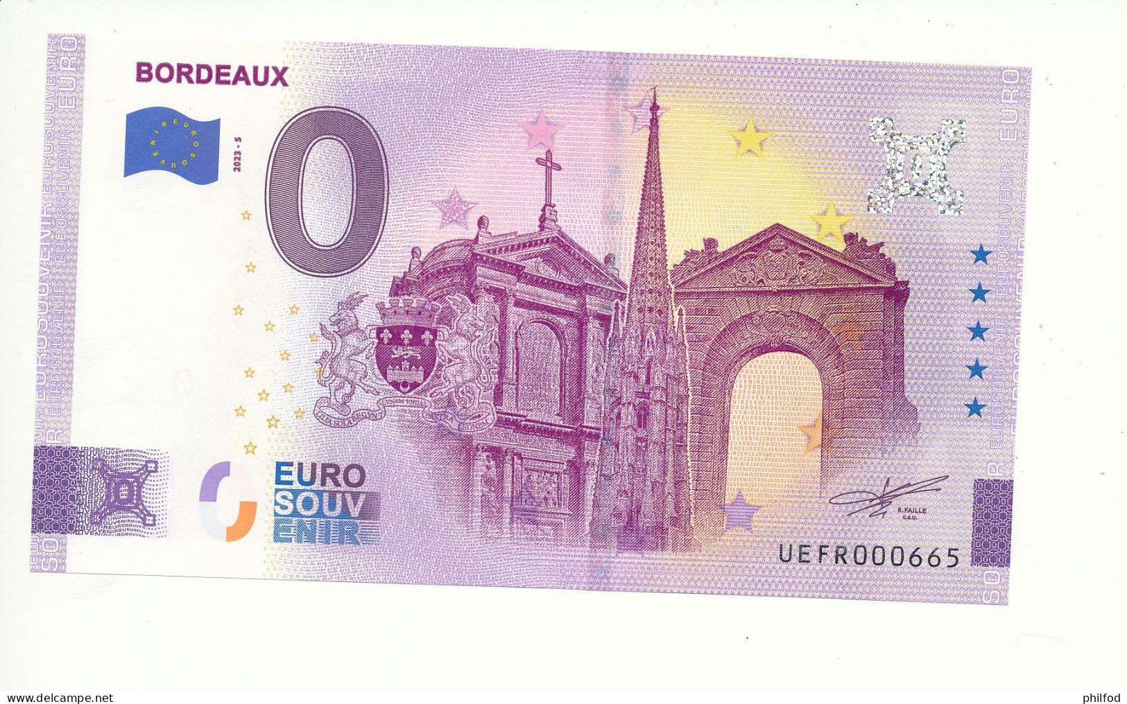 Billet Touristique  0 Euro  - BORDEAUX -  2023-5 -  UEFR -  N° 665 - Andere & Zonder Classificatie