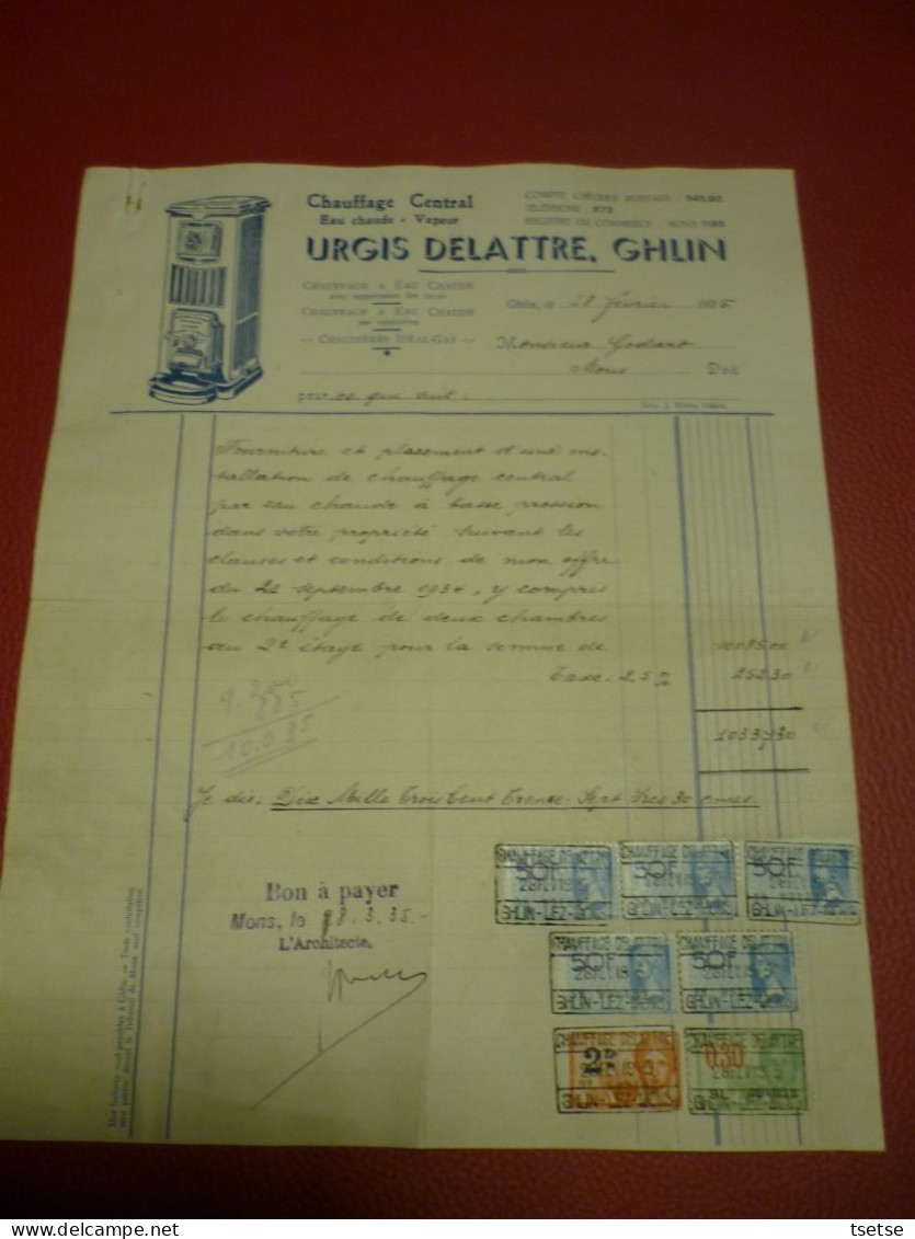 Facture / Document - Urgis Delattre - Chauffage Central - Ghlin - 1935 - 1950 - ...