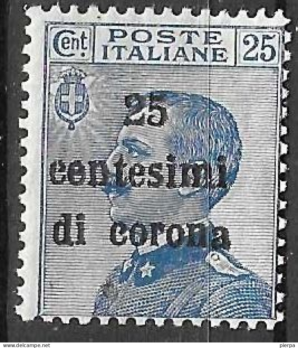 ITALIA - OCC. TRENTO E TRIESTE - 1919 - 25 C. DI CORONA/25C. - NUOVO MH*.  (YVERT 6 - MICHEL 6 - SS  6) - Trentino & Triest