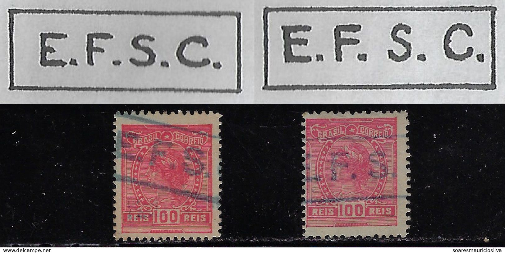 Brazil 1918/… 2 Stamp With Different Cancel Postmark E.F.S.C. Estrada De Ferro Santa Catarina Railway - Storia Postale