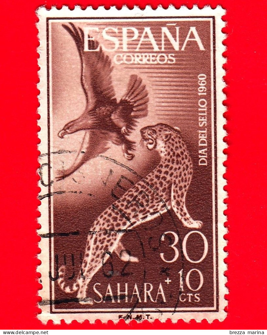 SAHARA SPAGNOLO - Usato - 1960 - Giornata Del Francobollo - Leopardo, Aquila Reale - 30+10 - Spanische Sahara