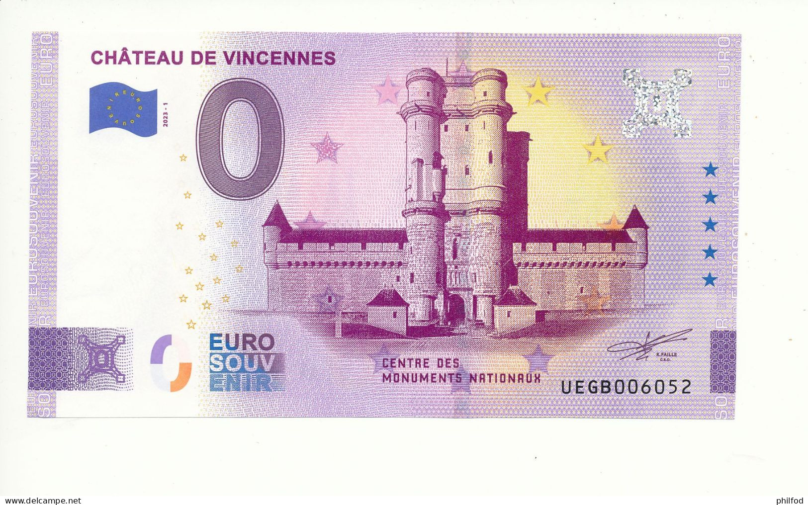 Billet Touristique  0 Euro  - CHÂTEAU DE VINCENNES -  2023-1 -  UEGB -  N° 5062 - Altri & Non Classificati