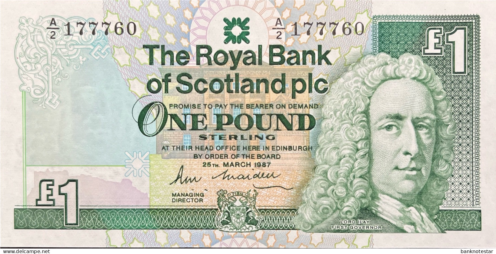 Scotland 1 Pound, P-346 (25.3.1987) - UNC - A/2 Prefix - 1 Pound