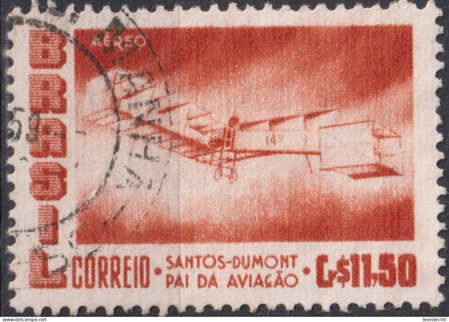 1956 Brasilien AEREO ° Mi:BR 906, Sn:BR C86, Yt:BR PA73, Santos-Dumont's 1906 Biplane "14 Bis" - Aéreo