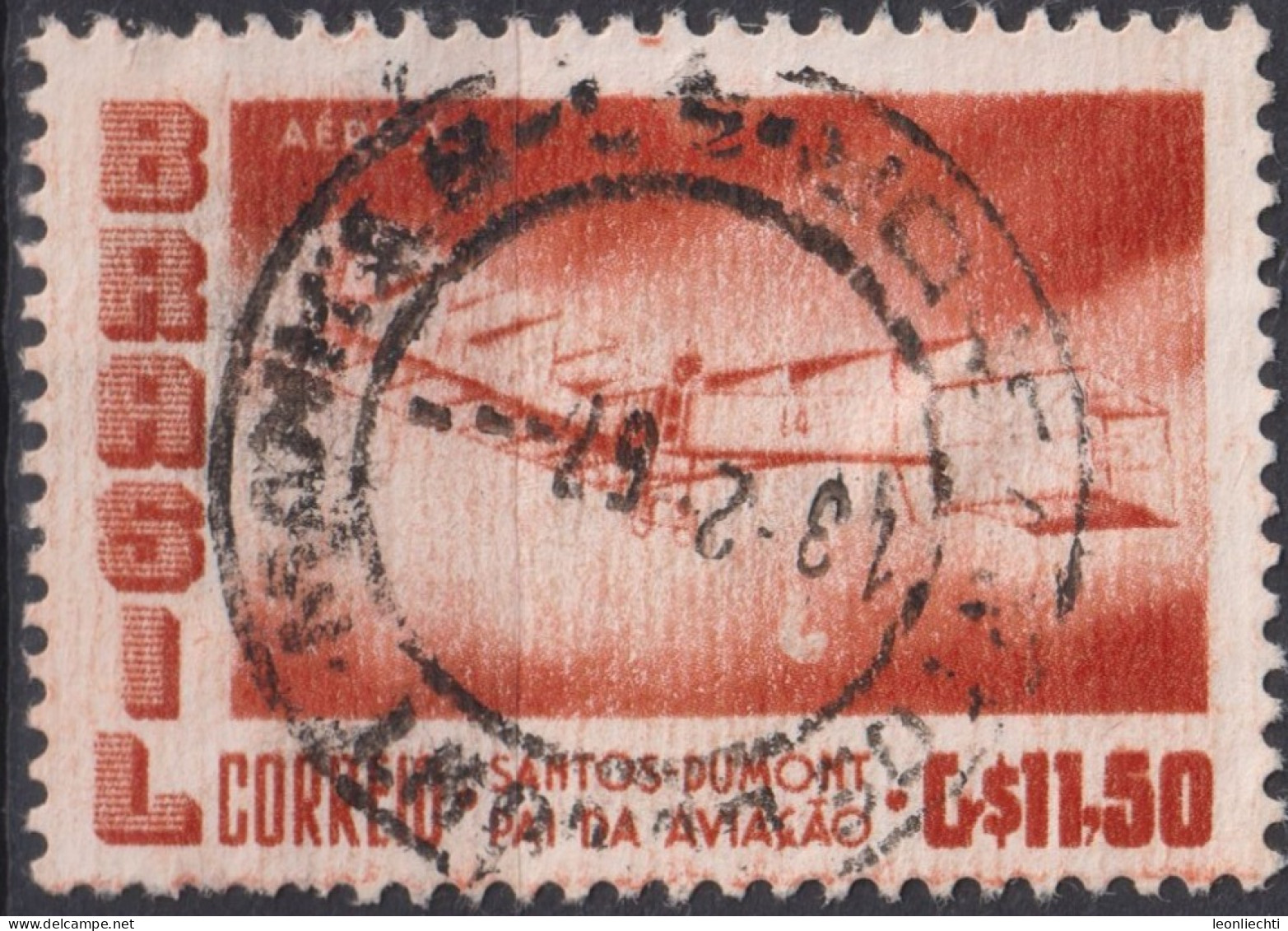 1956 Brasilien AEREO ° Mi:BR 906, Sn:BR C86, Yt:BR PA73, Santos-Dumont's 1906 Biplane "14 Bis" - Airmail