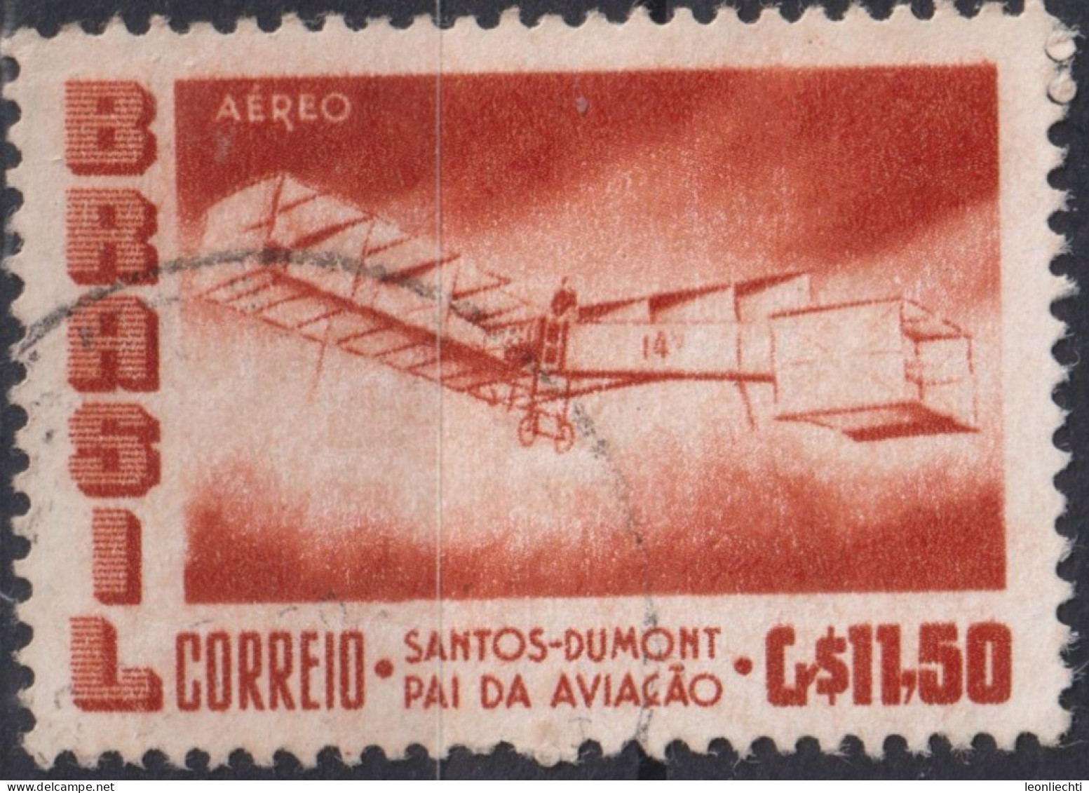 1956 Brasilien AEREO ° Mi:BR 906, Sn:BR C86, Yt:BR PA73, Santos-Dumont's 1906 Biplane "14 Bis" - Gebraucht