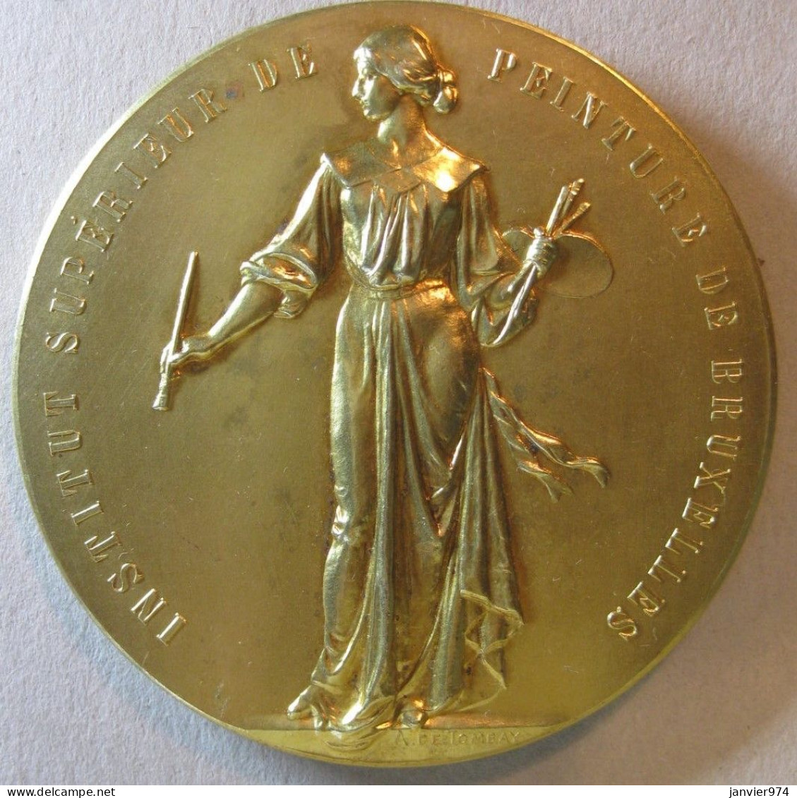 Médaille En Bronze Dorée. Institut Supérieur De Peinture De Bruxelles, Attribuée à A. Crespo, Par A. De Tombay - Firma's